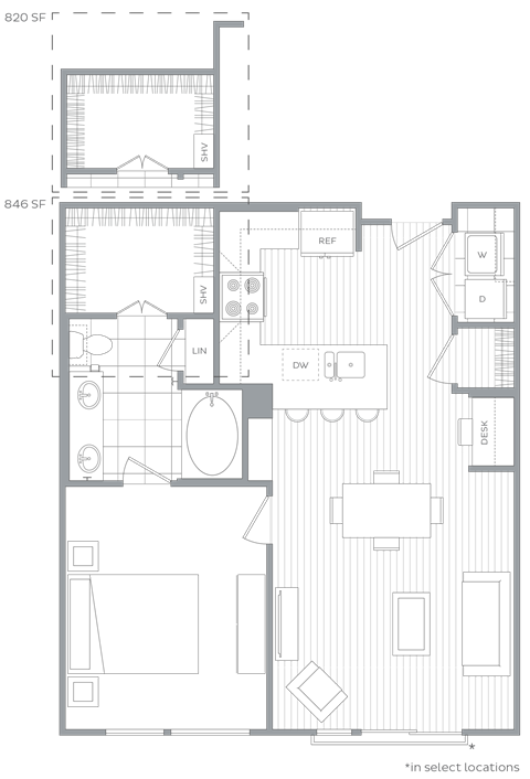 Lake Boone 1BR floor plan